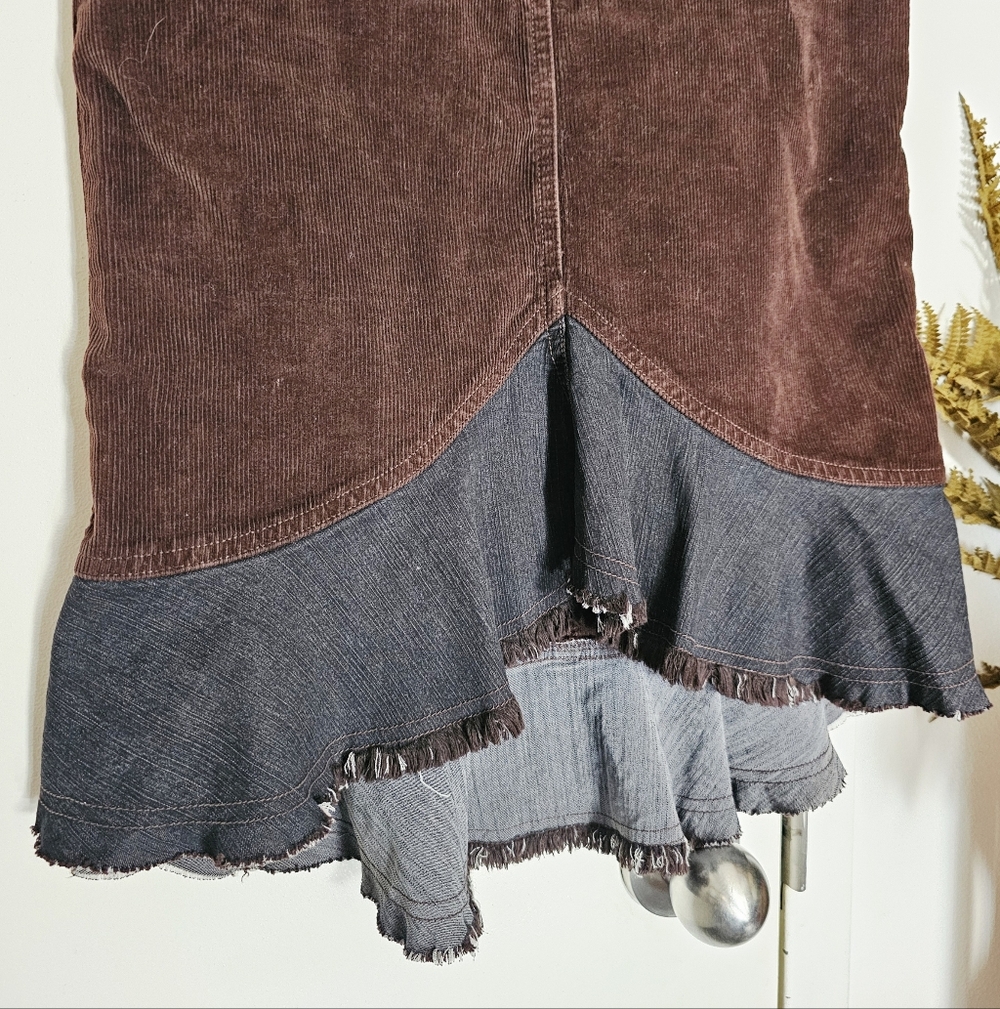 BEDO Y2K Patchwork Black Brown Corduroy Denim Skirt Goth Boho - Picture 2 of 10